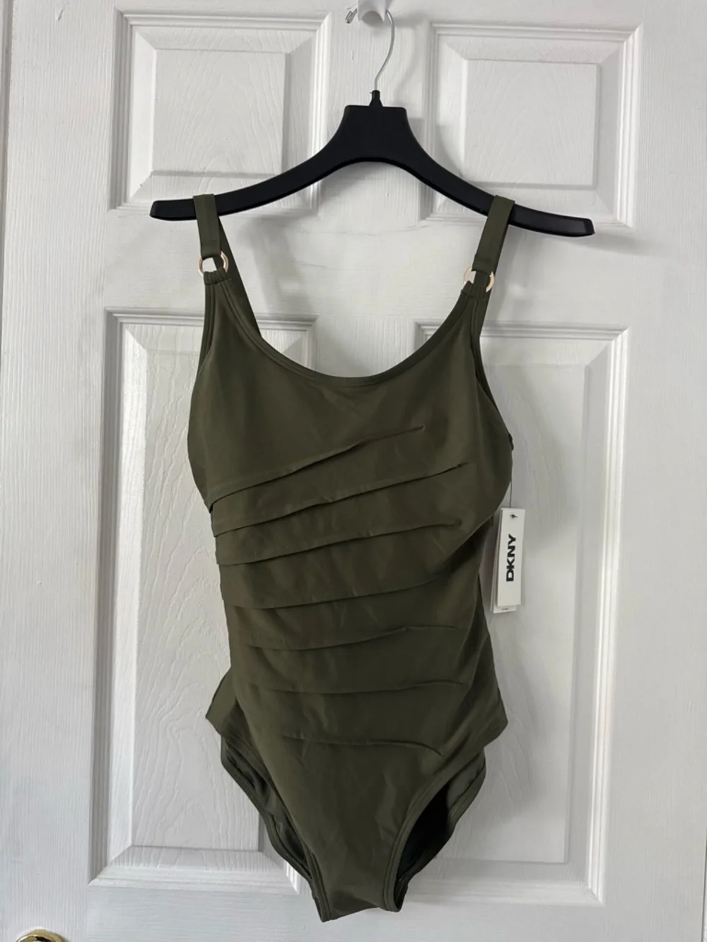 DKNY Olive Green Scoop-Neck One-Piece Swim - Picture 1 of 4